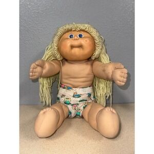 Vintage‎ 1978-1982 Cabbage Patch Kids Doll Blonde Yarn Hair Blue Eyes Diaper